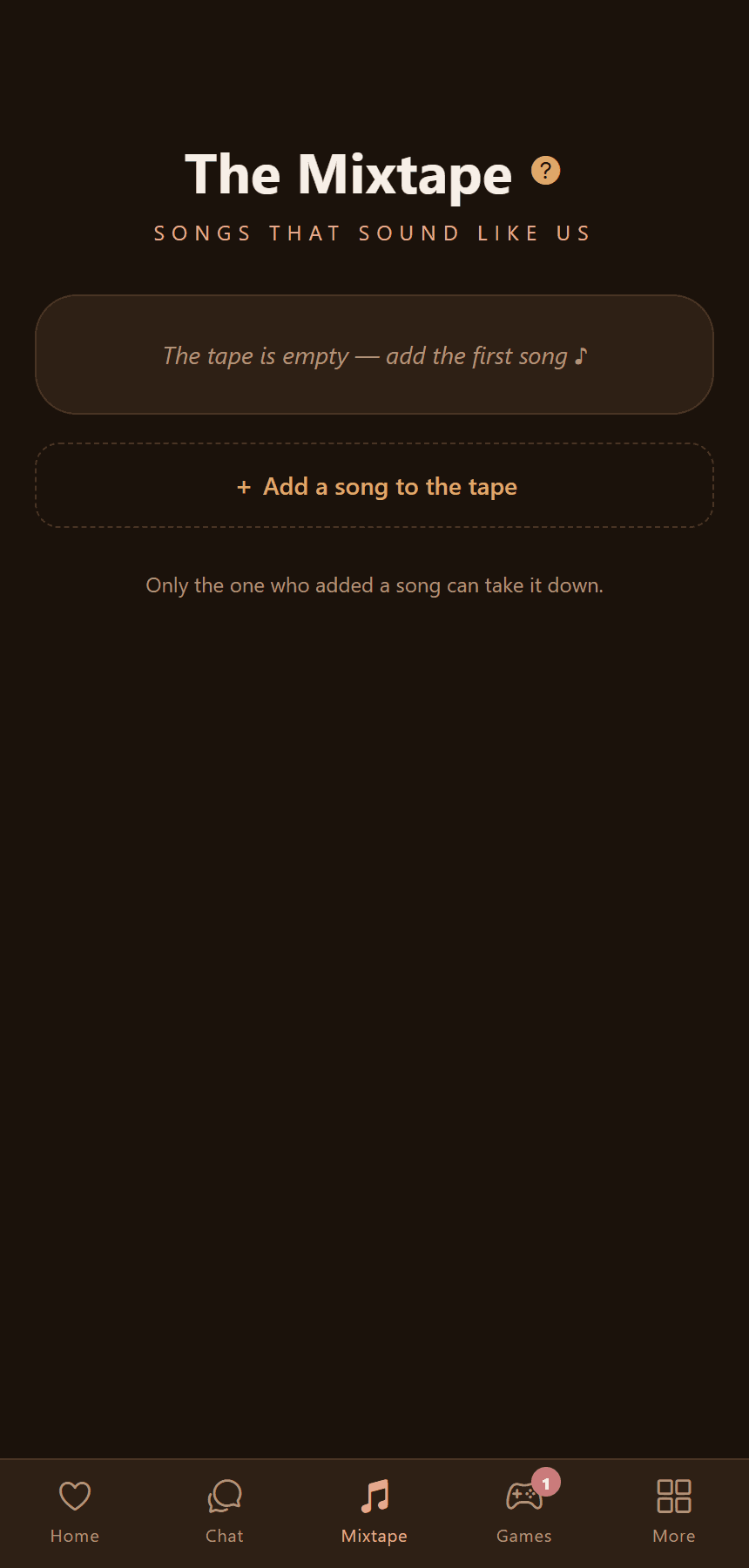The Mixtape tab, empty, with an Add a song to the tape button